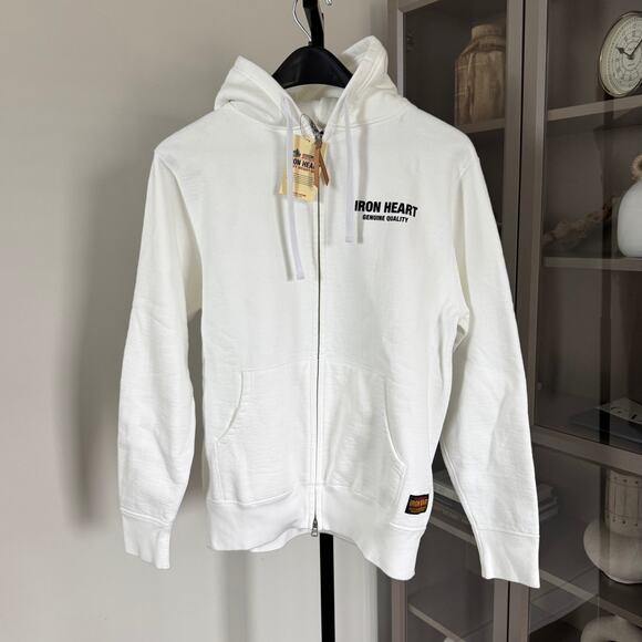 Iron Heart 14oz Ultra Heavyweight Loopwheel Cotton Full Zip White Hoodie L NEW - Picture 2 of 8